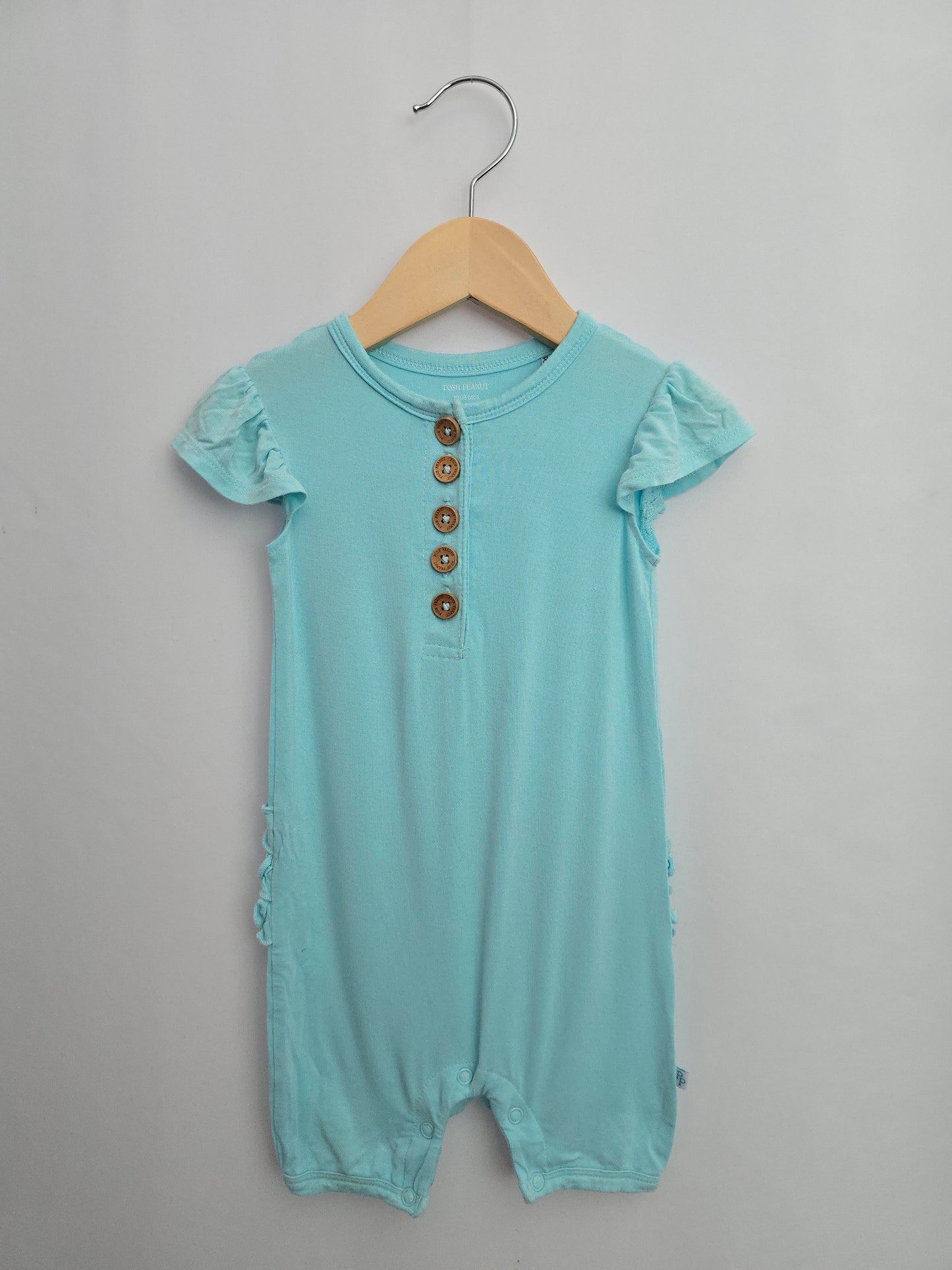 Posh Peanut Light Blue Ruffle Bum Shortie Romper • 12-18 months