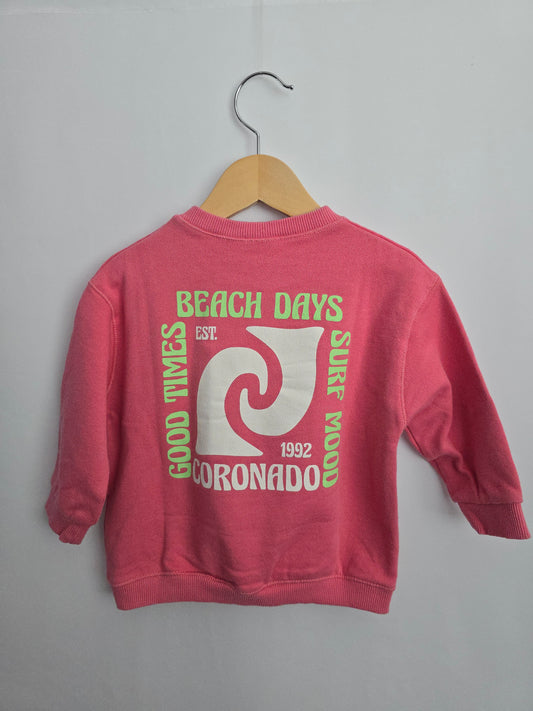 NEW Zara Pink Surf Days Crewneck • 18 months