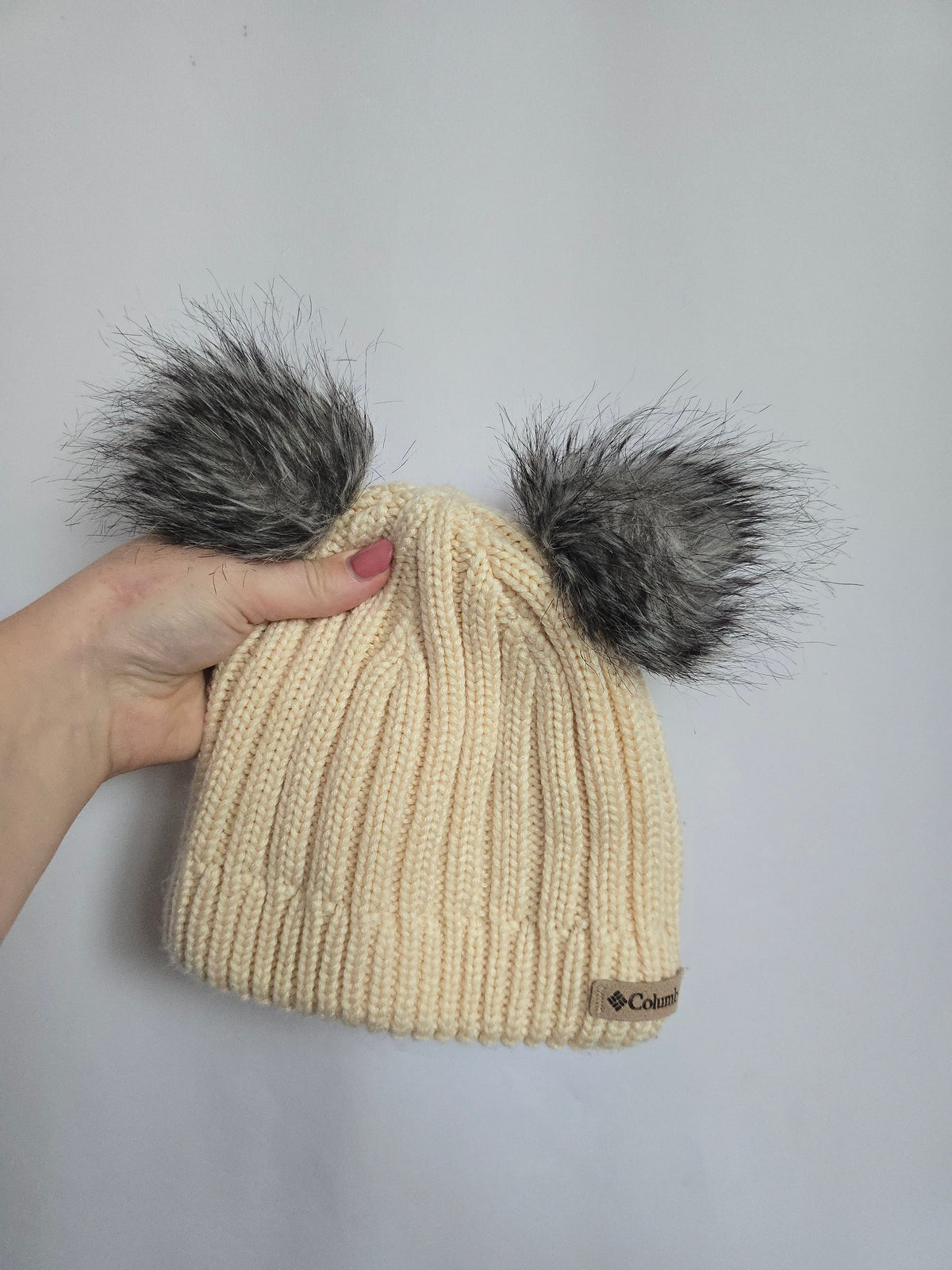 Columbia Cream Fleece Lined Bear Beanie • 6-24 months