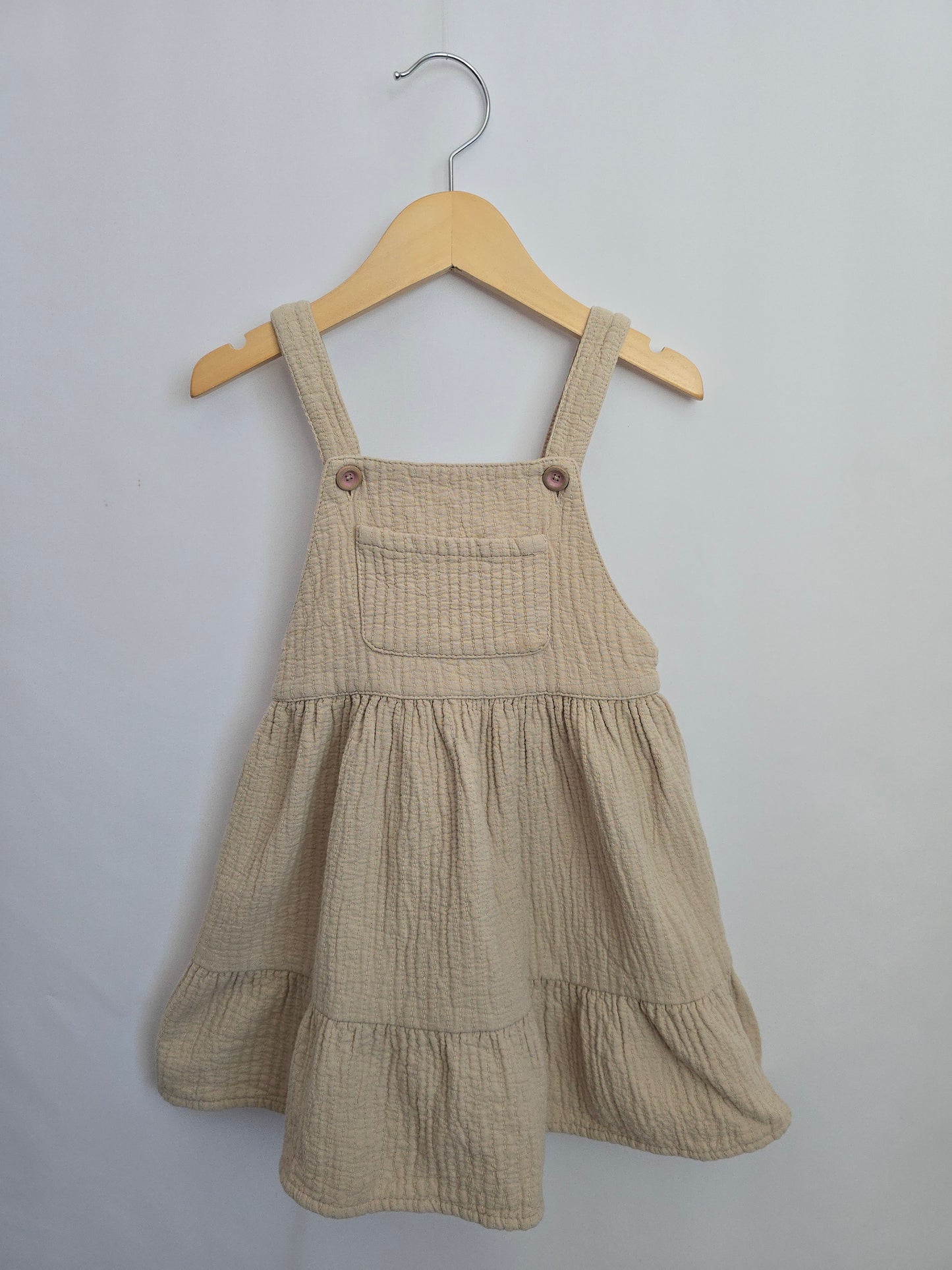 Zara Tiered Beige Jumper Dress • 12-18 months
