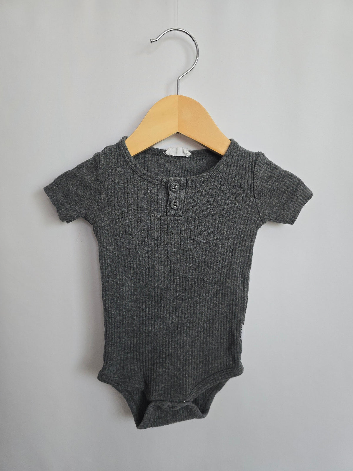 Jamie Kay Dark Grey Ribbed Bodysuit • 3-6 months