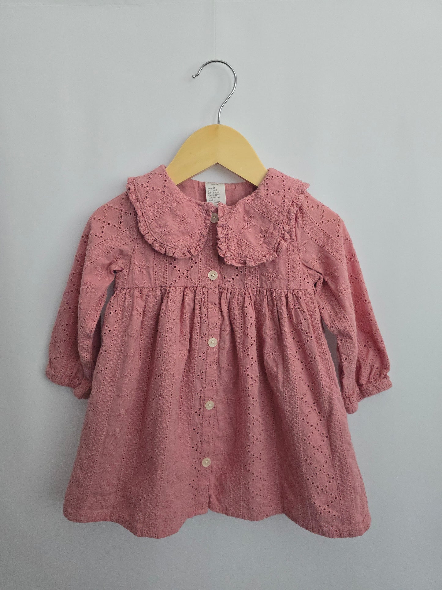 H&M Pink Eyelet Peter Pan Collared Dress • 9-12 months