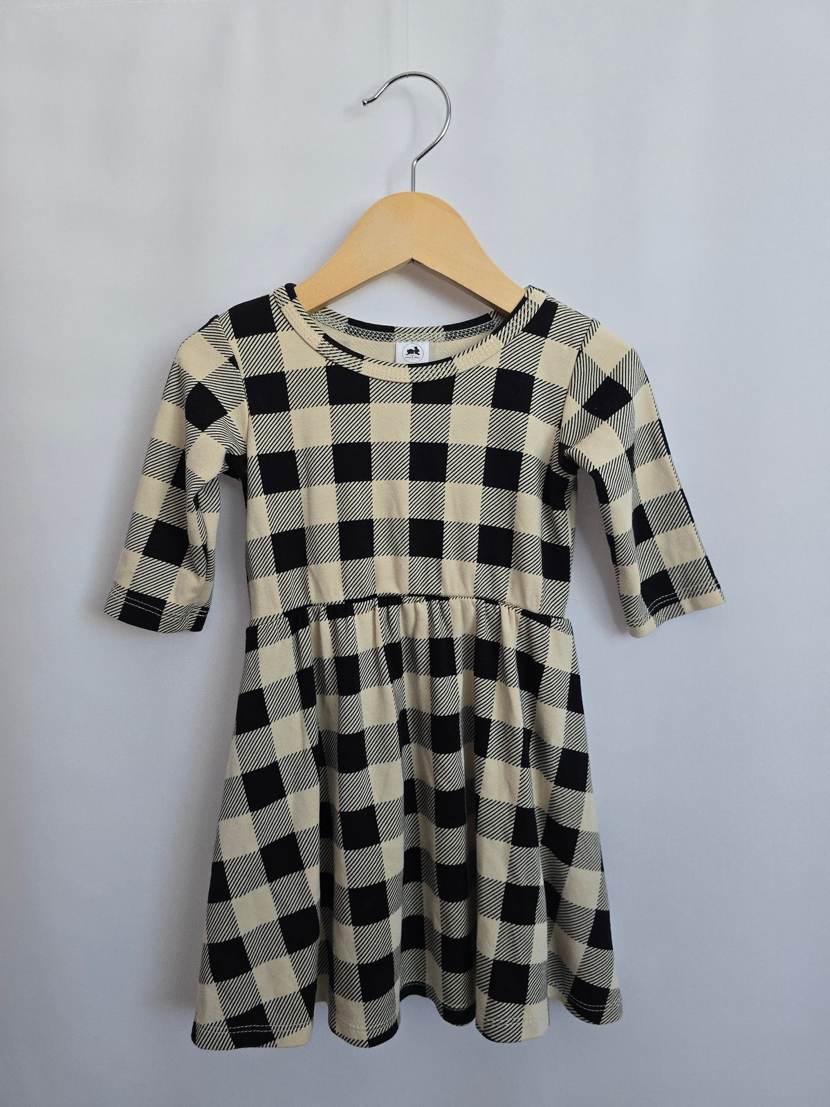 Little & Lively Cream/Black Checkered Twirl Dress • 1-2 years