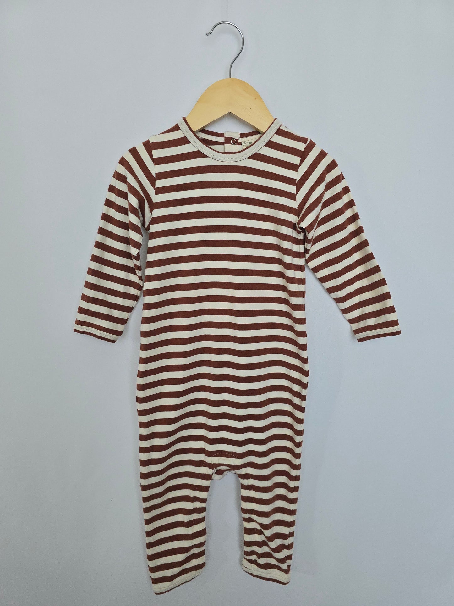 Nature Baby Organic Cotton Rust Stripe Snap Romper • 1 year