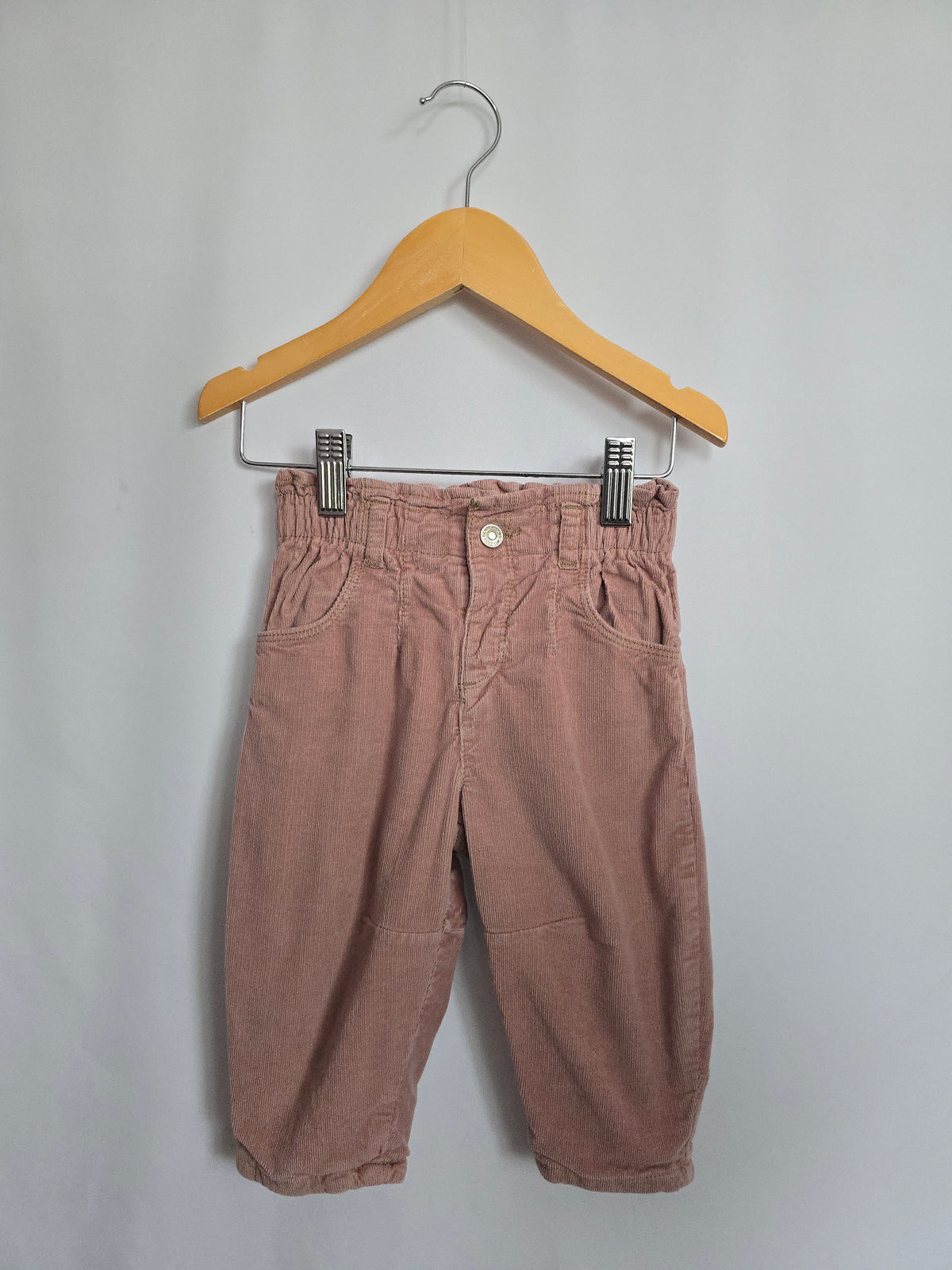 Zara Dusty Rose Cord Paper Bag Waist Jersey Lined Pants • 18 months