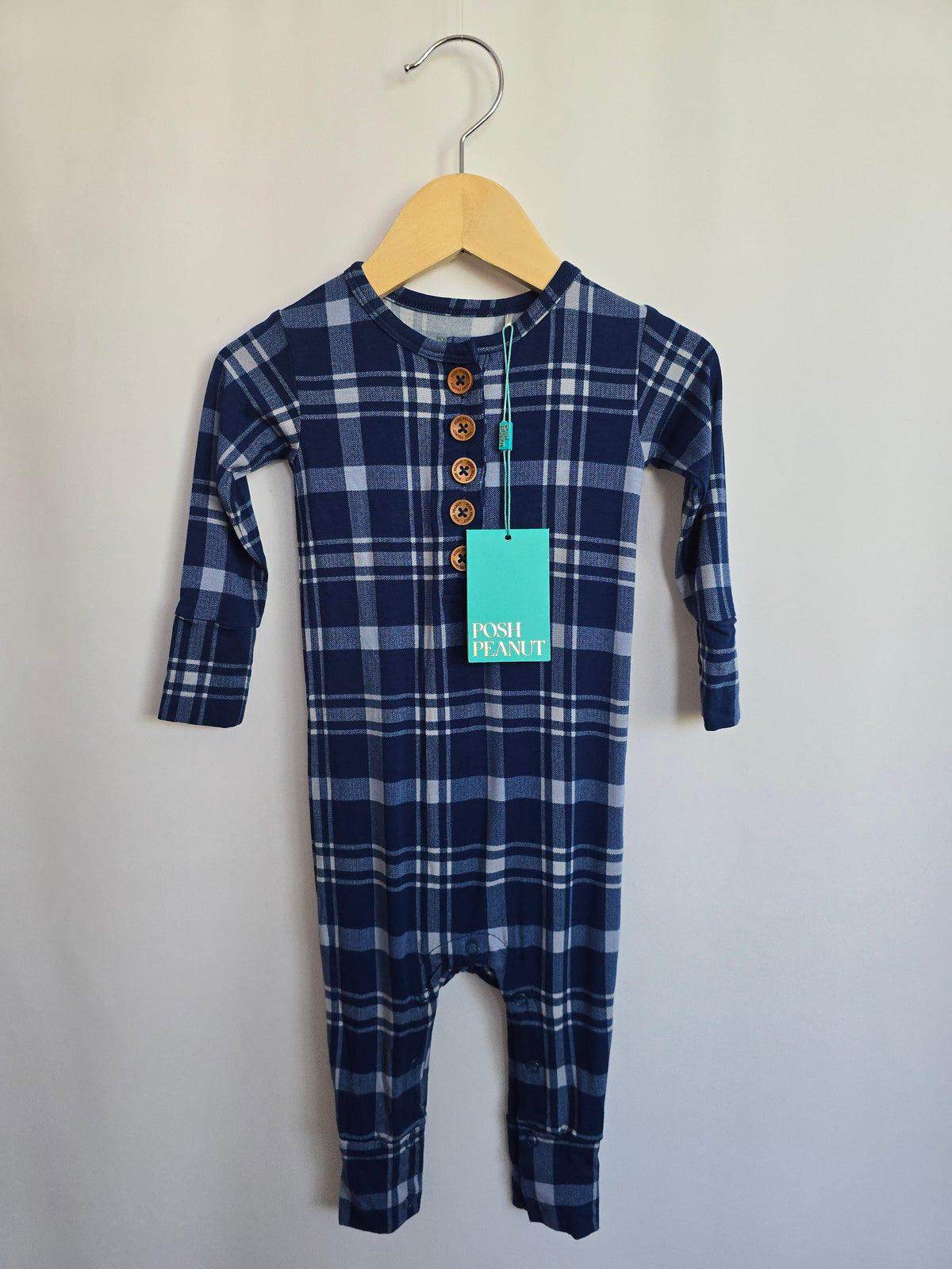 NEW Navy Plaid Snap Romper • 9-12 months