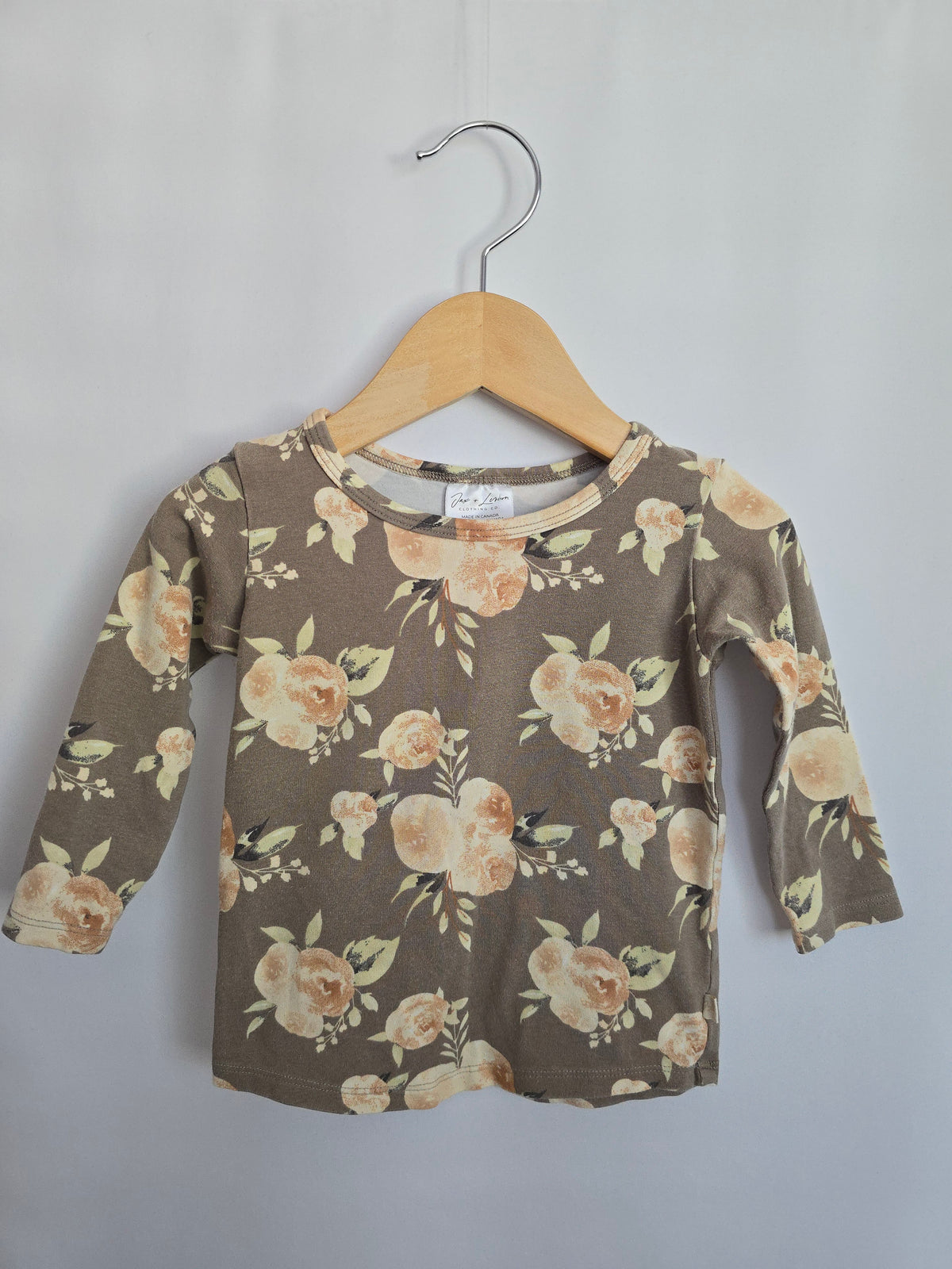 Jax & Lennon Grey Floral Long Sleeve Shirt • 12-18 months
