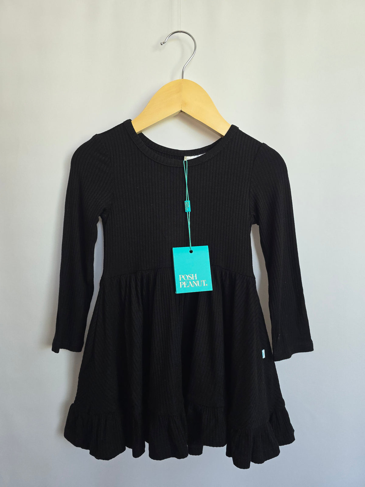 NEW Posh Peanut Black Ribbed Ruffle Tunic • 2 years
