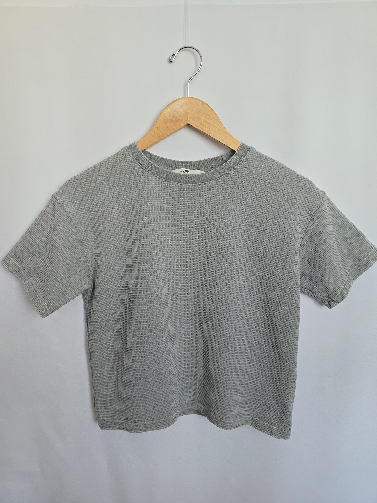 H&M Waffle Grey Blue Shirt • 8-10 years