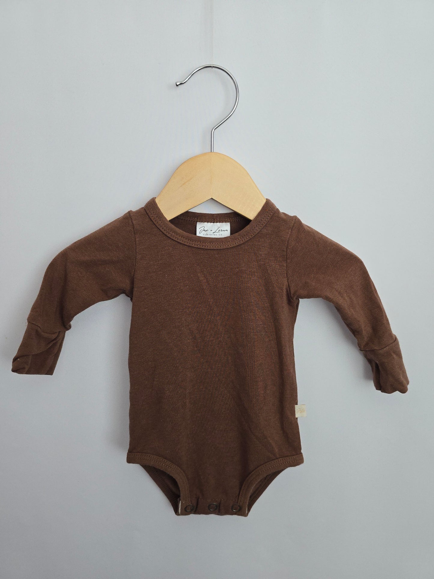 Jax & Lennon Cocoa Long Sleeve Bodysuit • 0-6 months