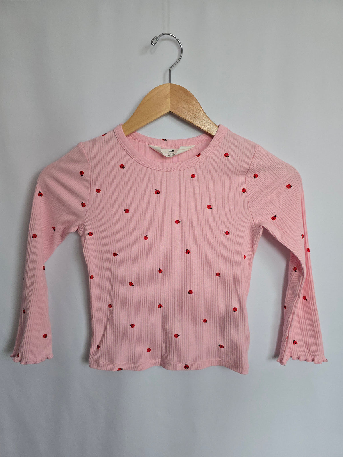 H&M Pink Ribbed Ladybug Long Sleeve • 4-6 years