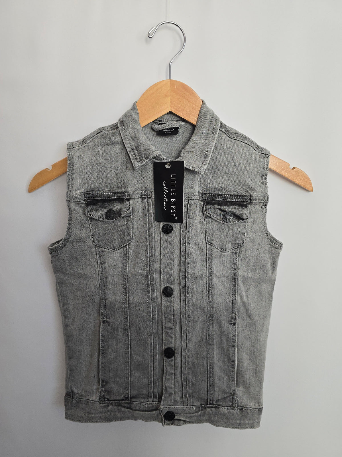 NEW Little Bipsy Grey Wash Denim Vest • 5-6 years