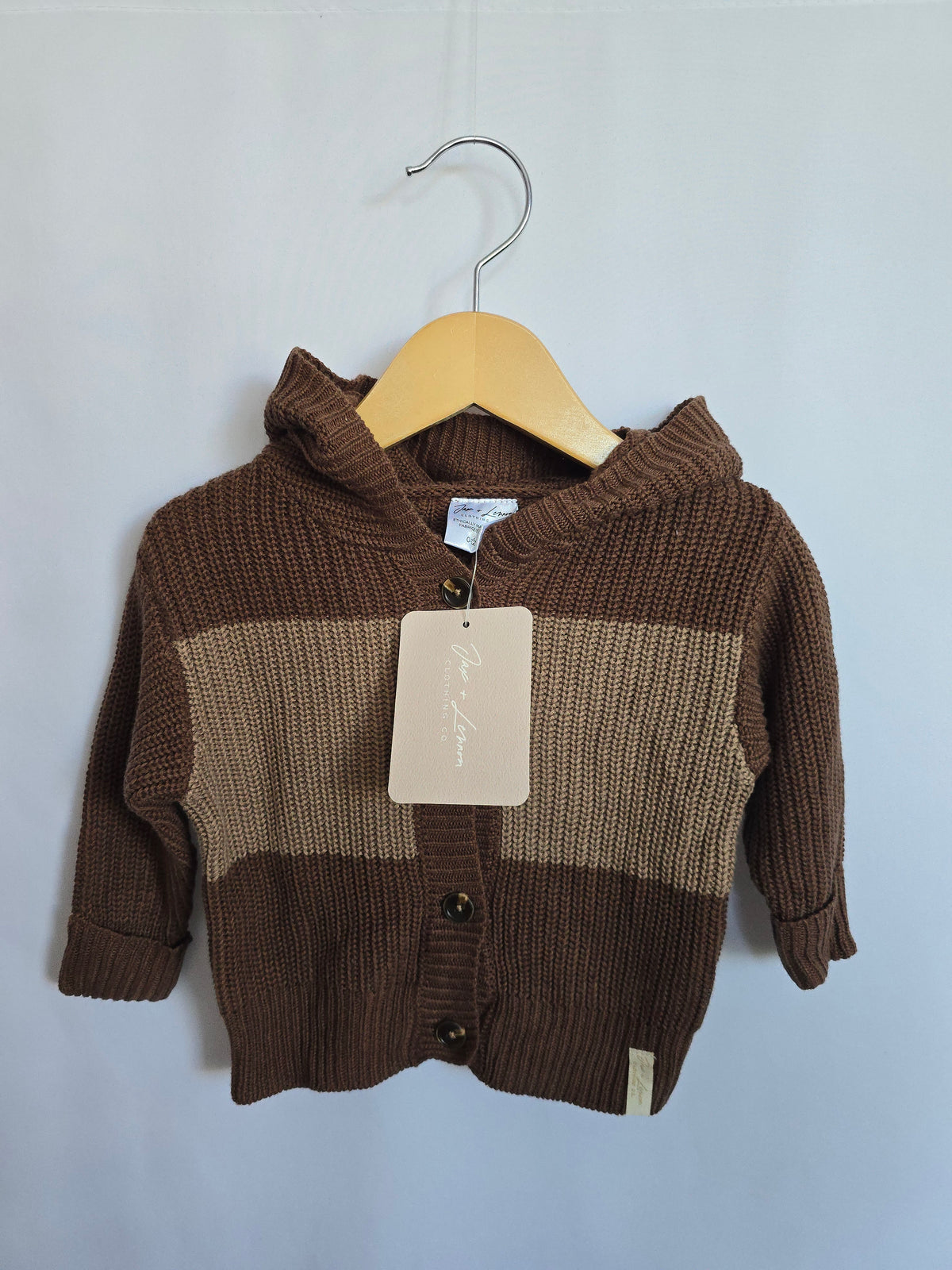 NEW Jax & Lennon Cocoa Knit Hooded Cardigan • 0-12 months