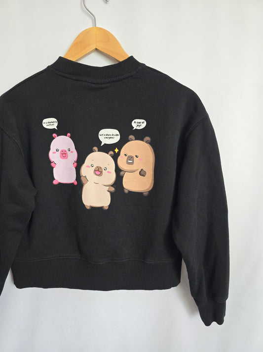 Zara CapyFun Black Crewneck • 12-13 years