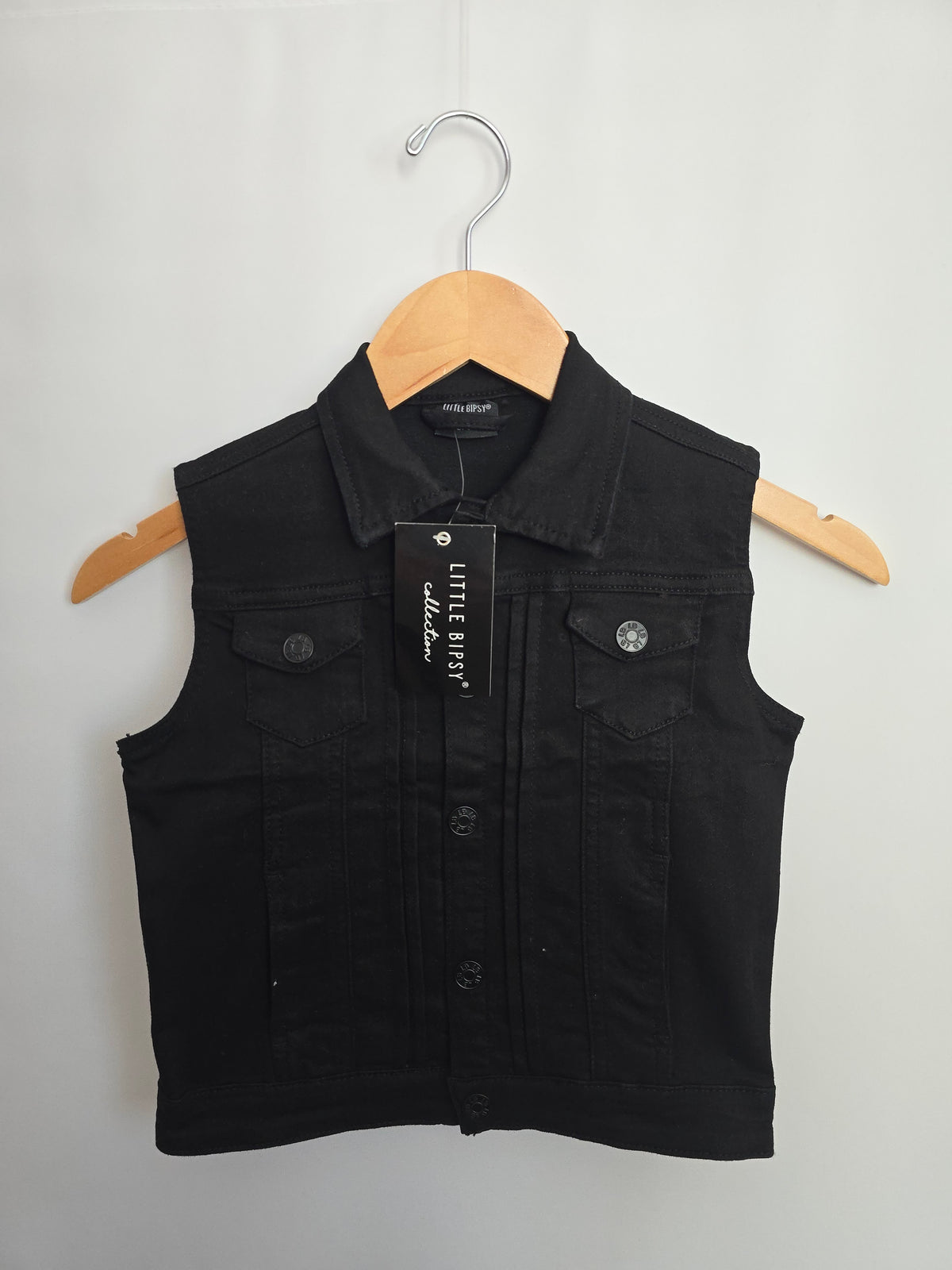 NEW Little Bipsy Black Denim Vest • 5-6 years