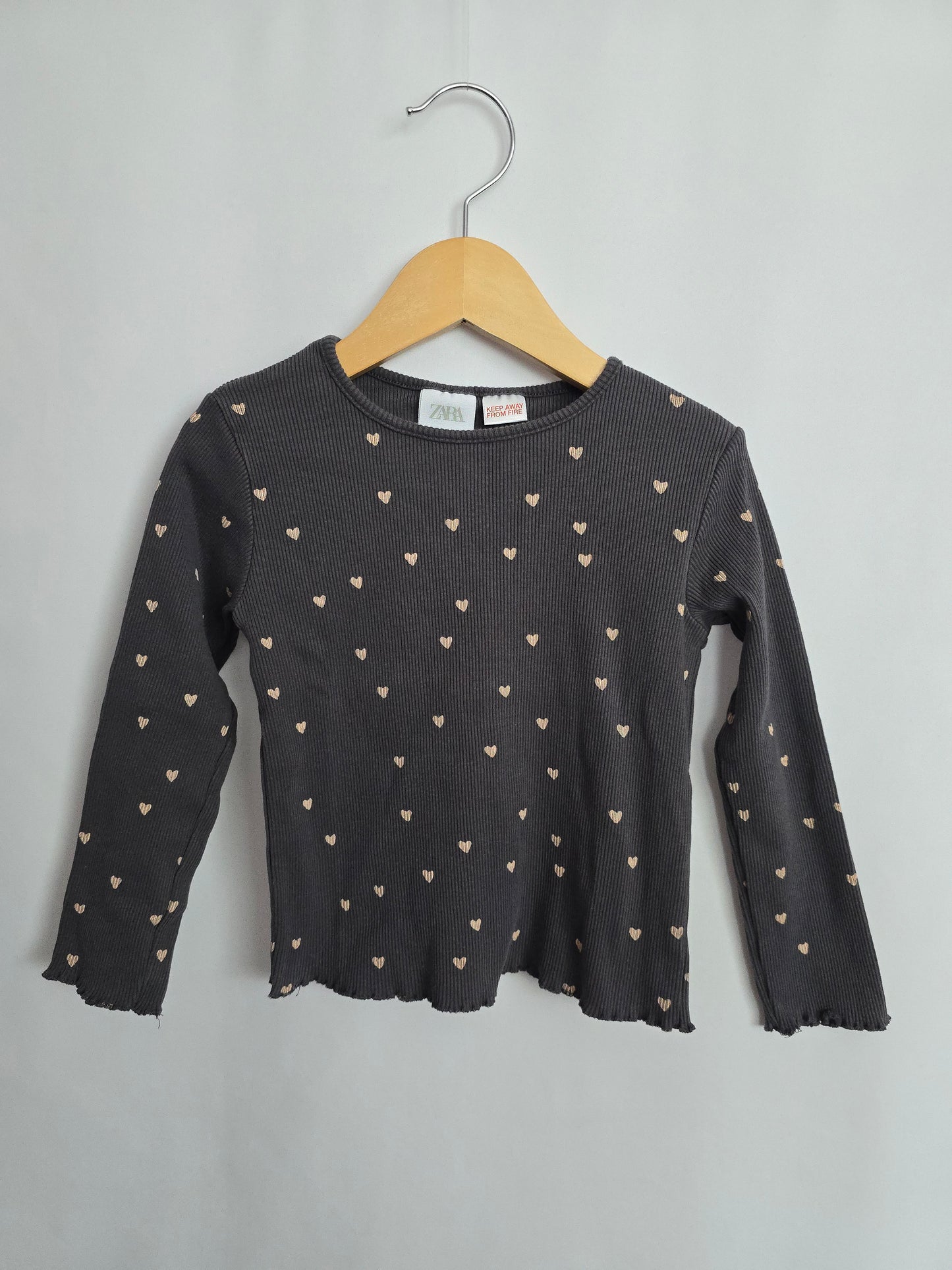 Zara Ribbed Hearts Long Sleeve Shirt • 3-4 years