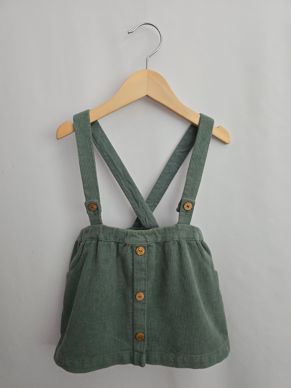 Zara Sage Green Cord Suspender Skirt • 18-24 months