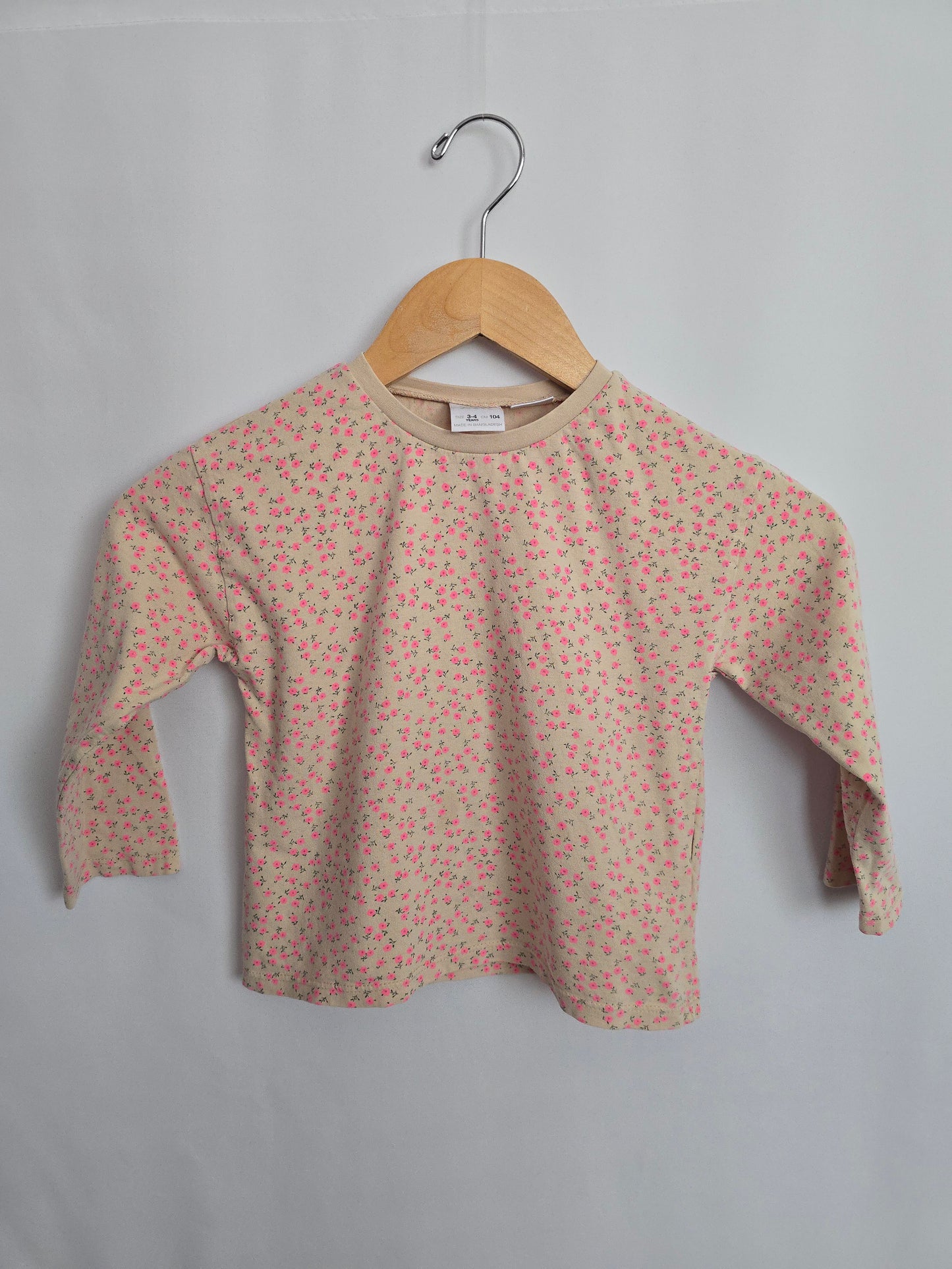 Zara Pink Mini Floral Long Sleeve Shirt • 3-4 years
