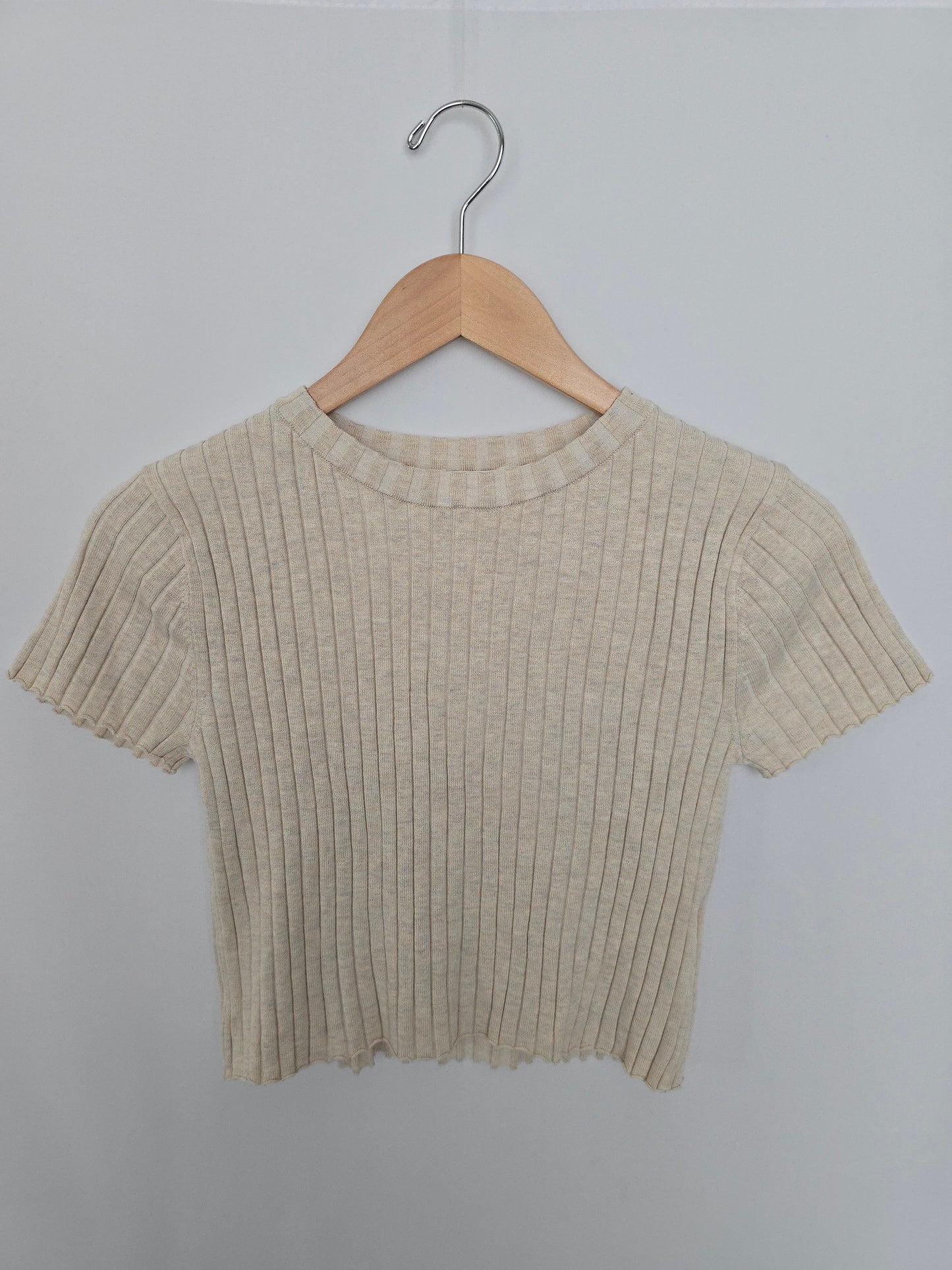 H&M Oat Ribbed Tee • 12-14 years