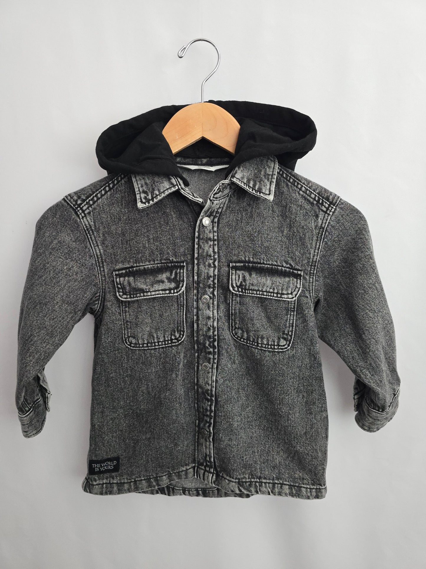 H&M Black Wash Hooded Denim Shacket • 2-4 years