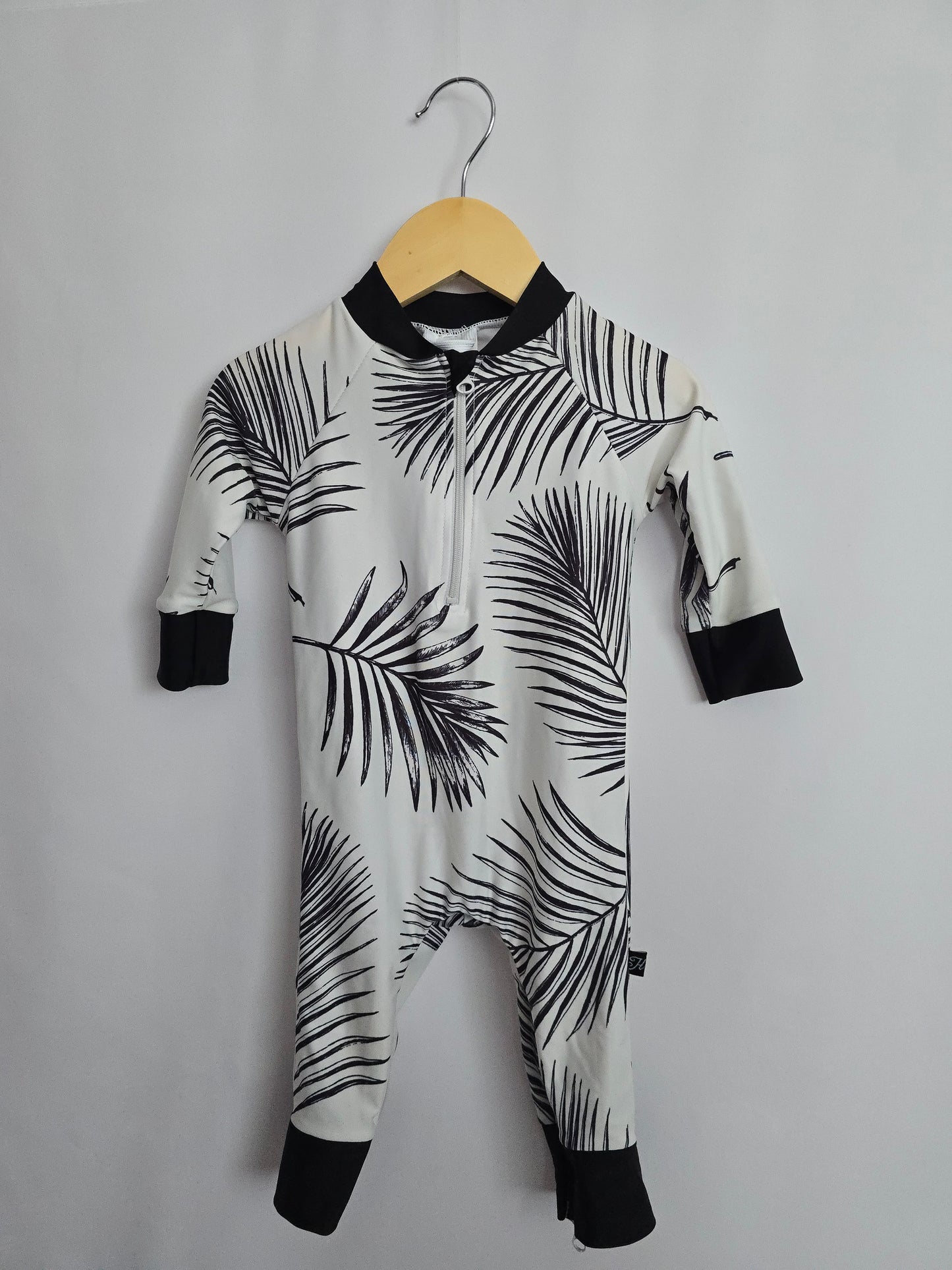 Honeysuckle Black/White Palms Sunsuit • 6-12 months