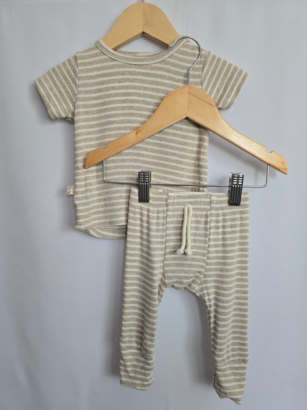 Childhoods Oat Stripe Ribbed Lounge Set • 3-6 months