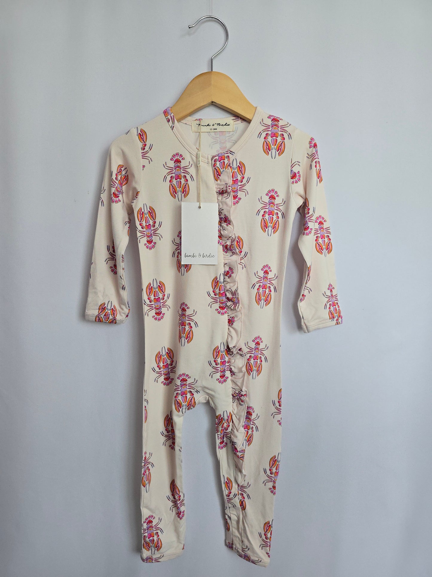 NEW Bambi & Birdie Ruffle Lobster Zip Romper • 12-18 months