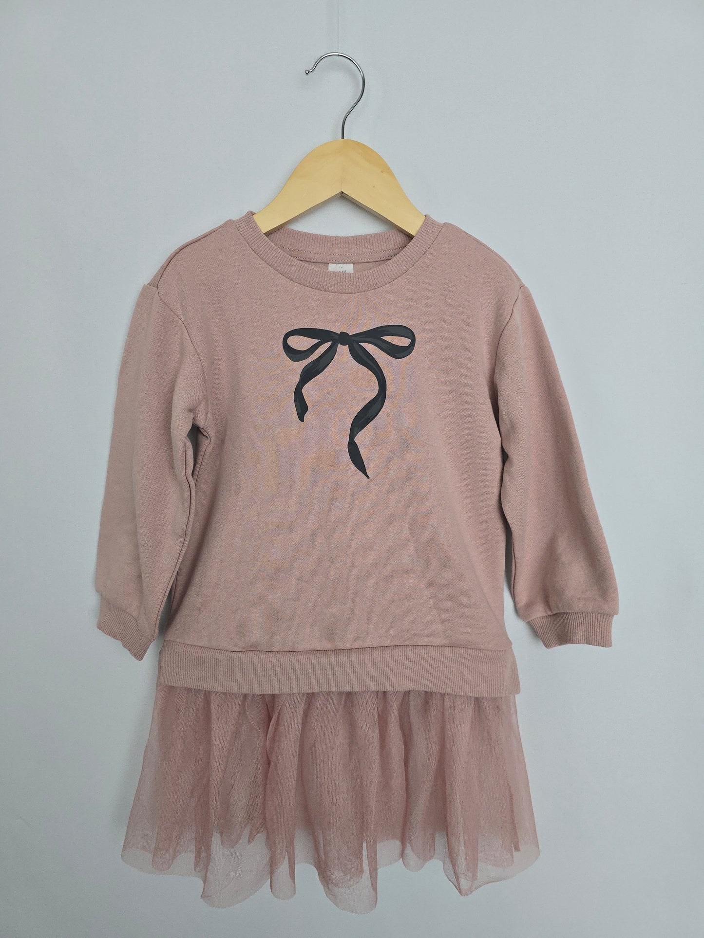 H&M Blush Bow Sweatshirt Dress • 3-4 years