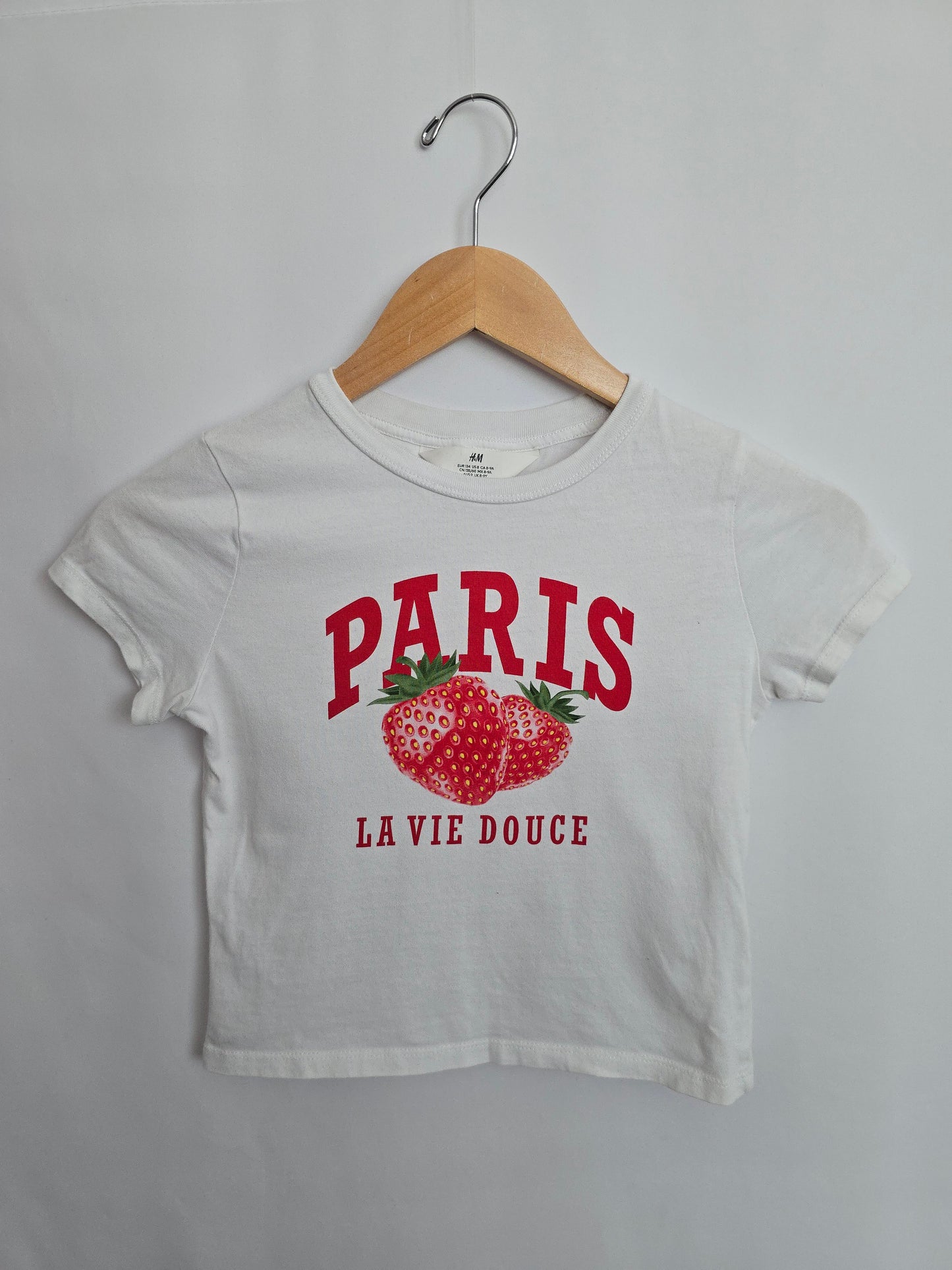H&M Paris Strawberry Tee • 8-9 years