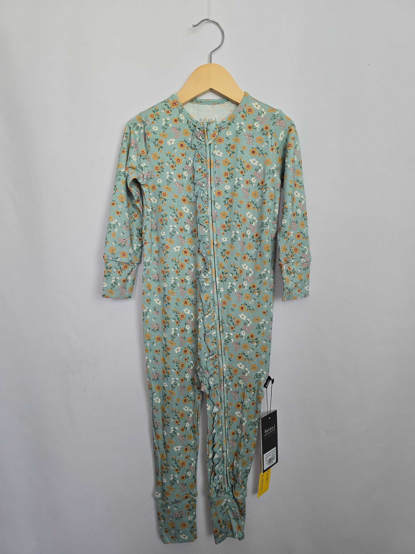 NEW Belan J Mint Floral Ruffle Zip Romper • 3 years