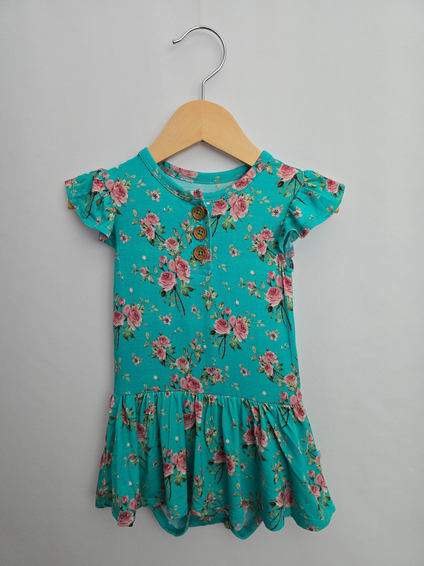 Posh Peanut Teal Rose Twirl Bodysuit • 12-18 months