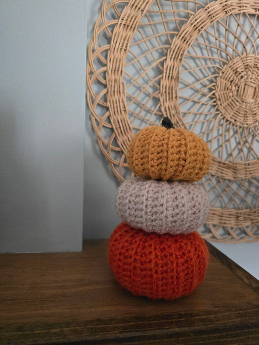 3 Pack Crochet Pumpkin Small, Medium, Large • Pumpkin Spice, Champagne, Harvest Gold