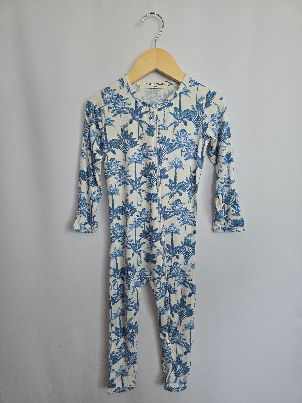 Bambi & Birdie Blue Palms Zip Romper • 18-24 months