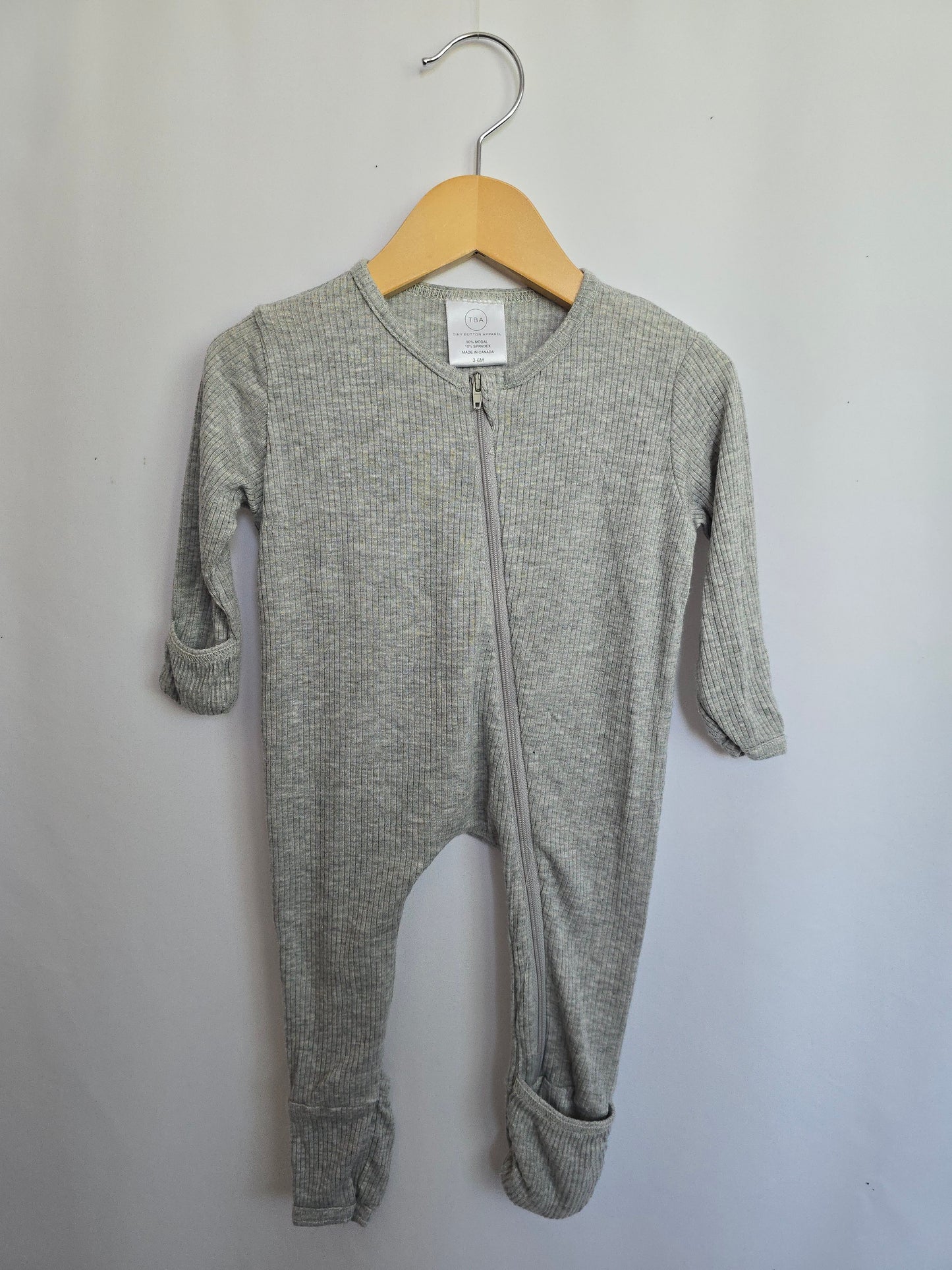 Tiny Button Apparel Grey Modal Zip Romper • 3-6 months