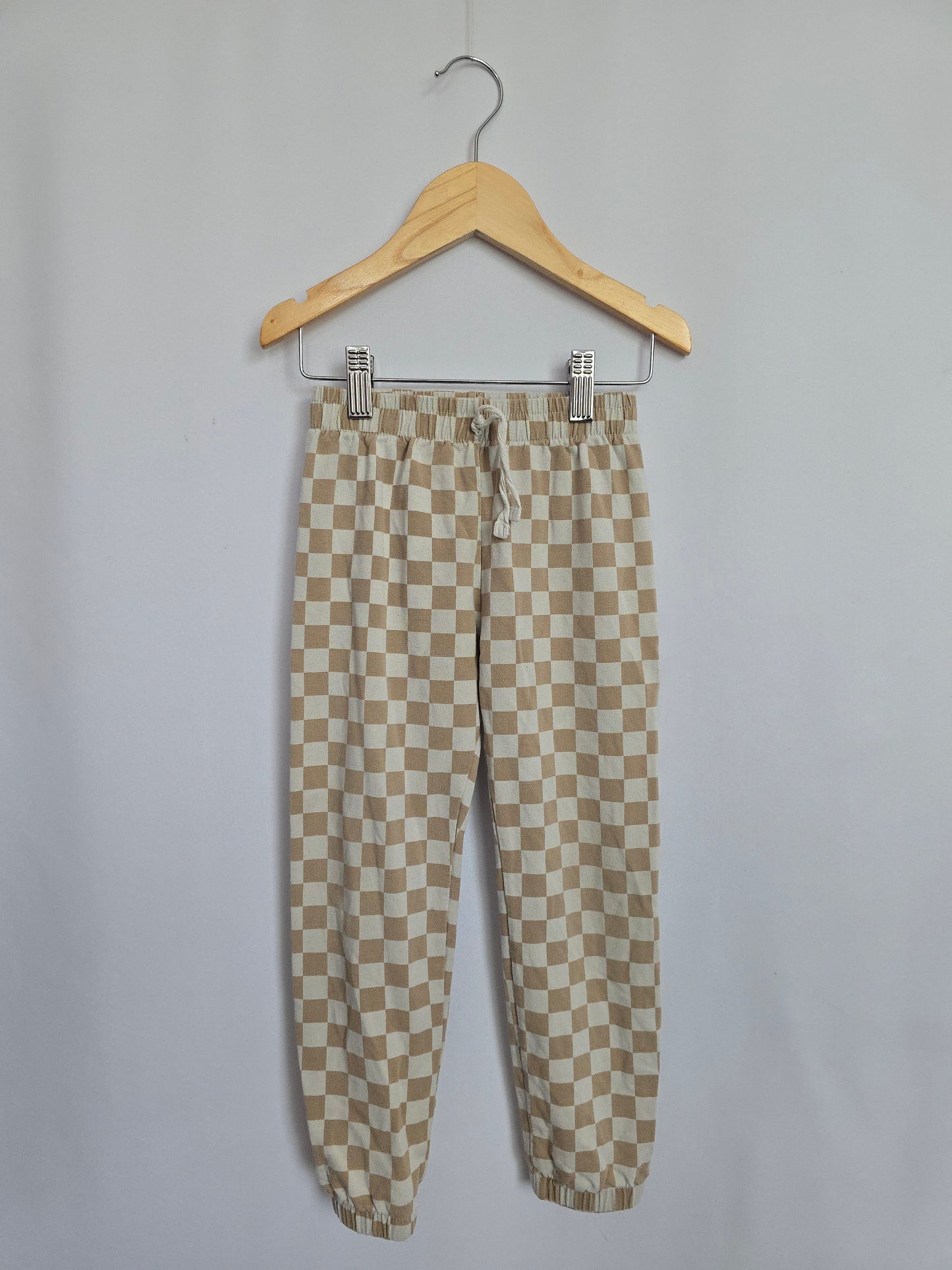 Jax & Lennon Tan Checkered Sweatpants • 4-5 years