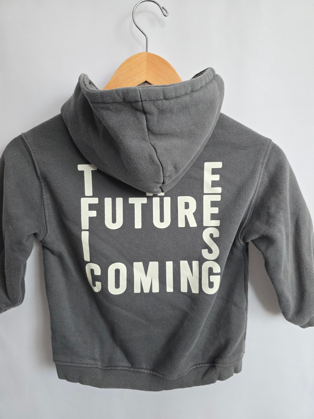 Zara The Future Is Coming Grey Hoodie • 4-5 years