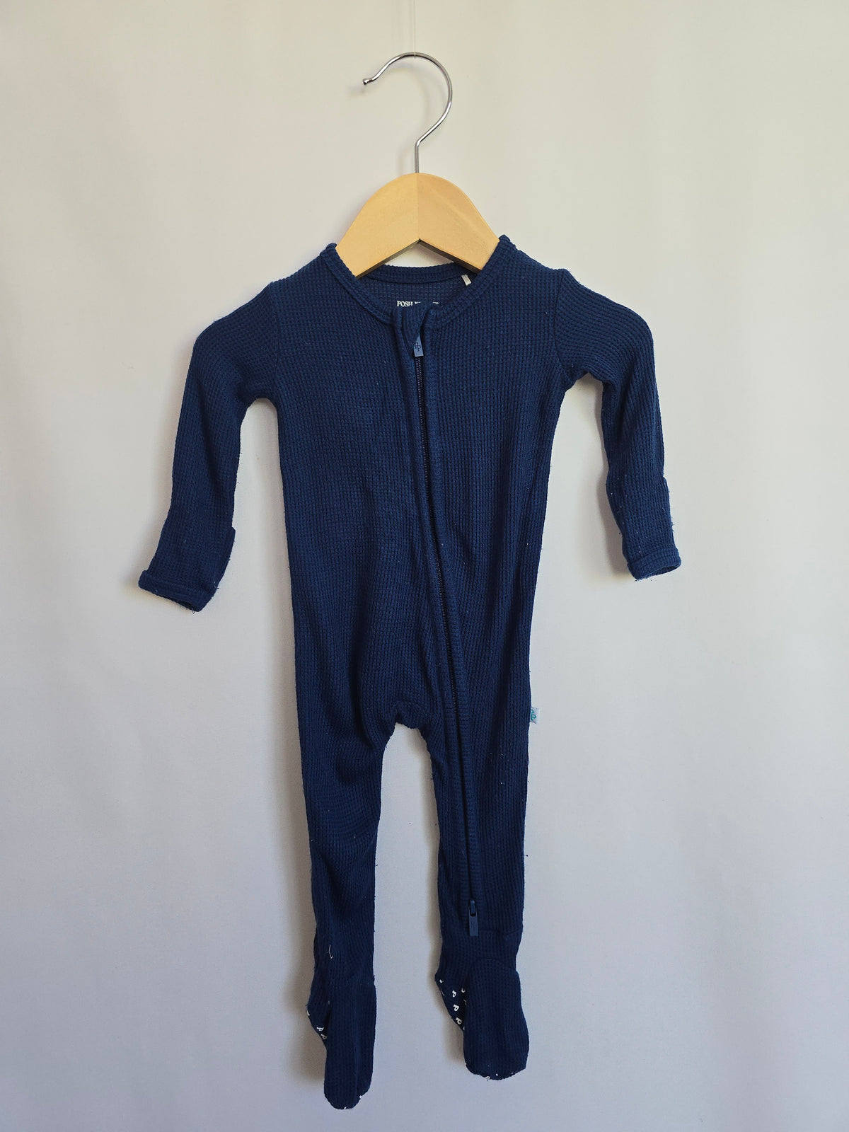 PLAY Posh Peanut Blue Waffle Zip Footie • 0-3 months