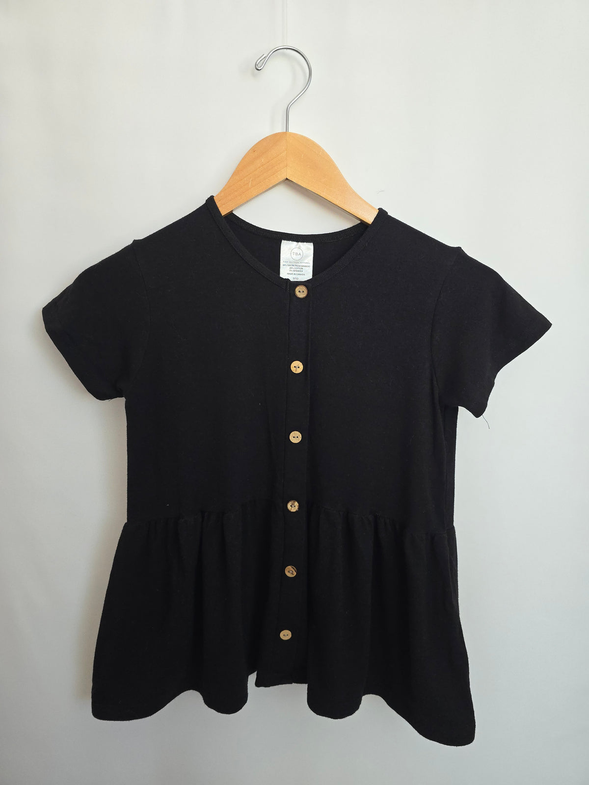 Tiny Button Apparel Black Peplum Top • 9-10 years