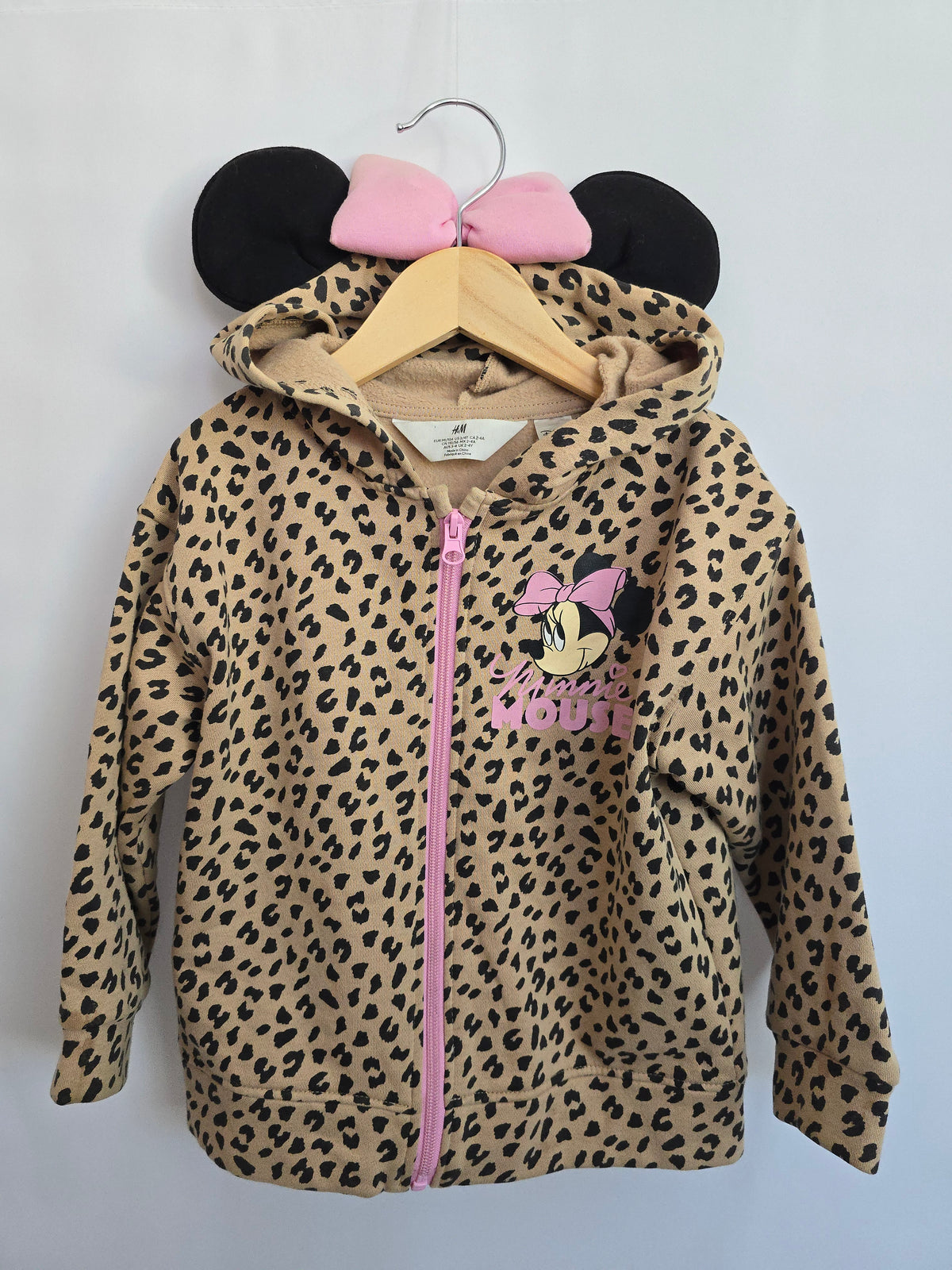 H&M Cheetah Minnie Zip Hoodie With Bow • 2-4 years