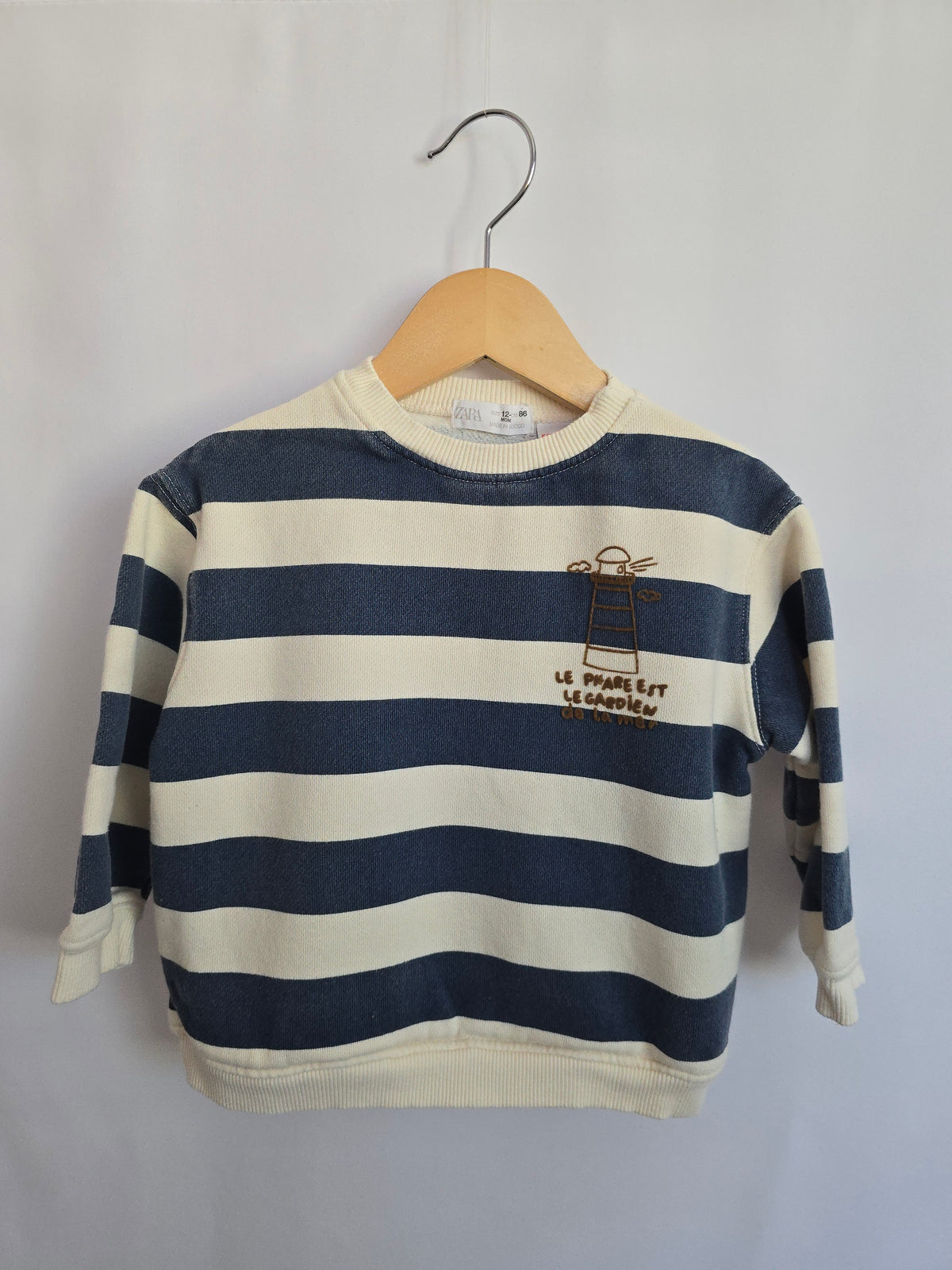 Zara Blue Stripe Lighthouse Crewneck • 12-18 months
