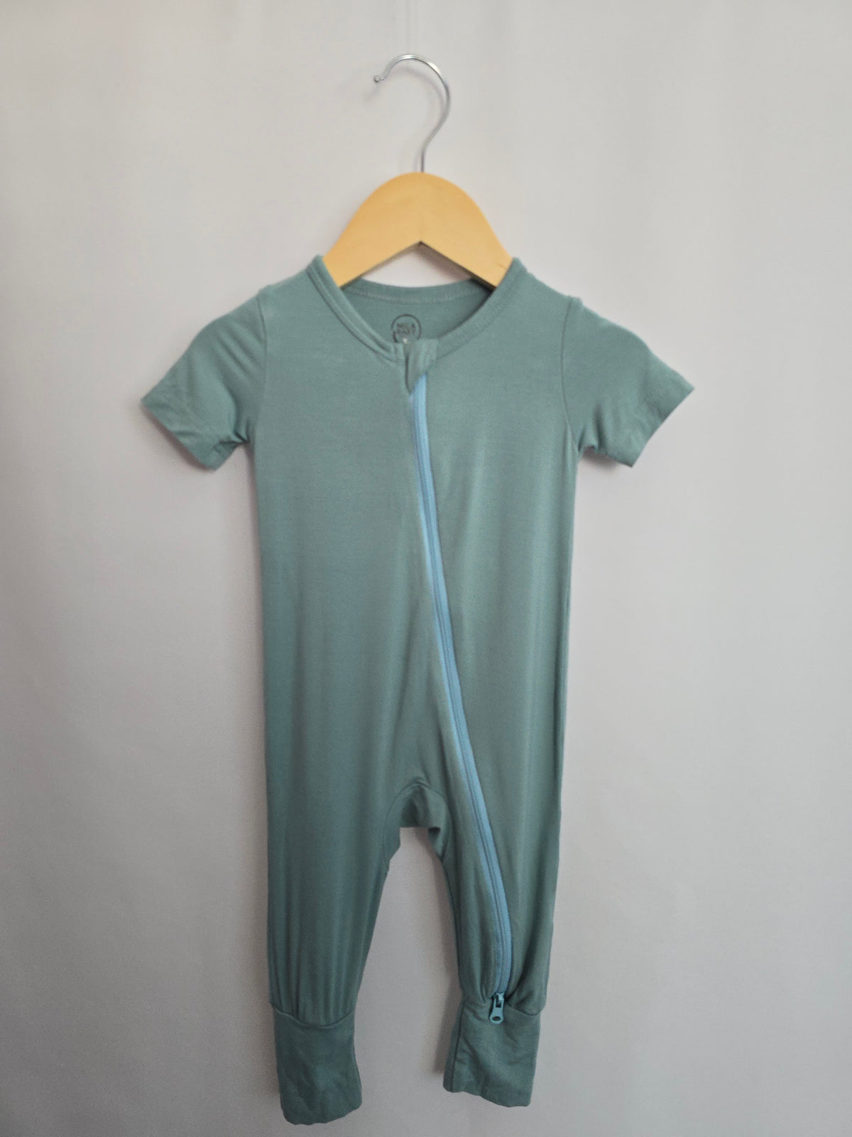 Mila Baby Bamboo Teal Zip Romper • 6-12 months