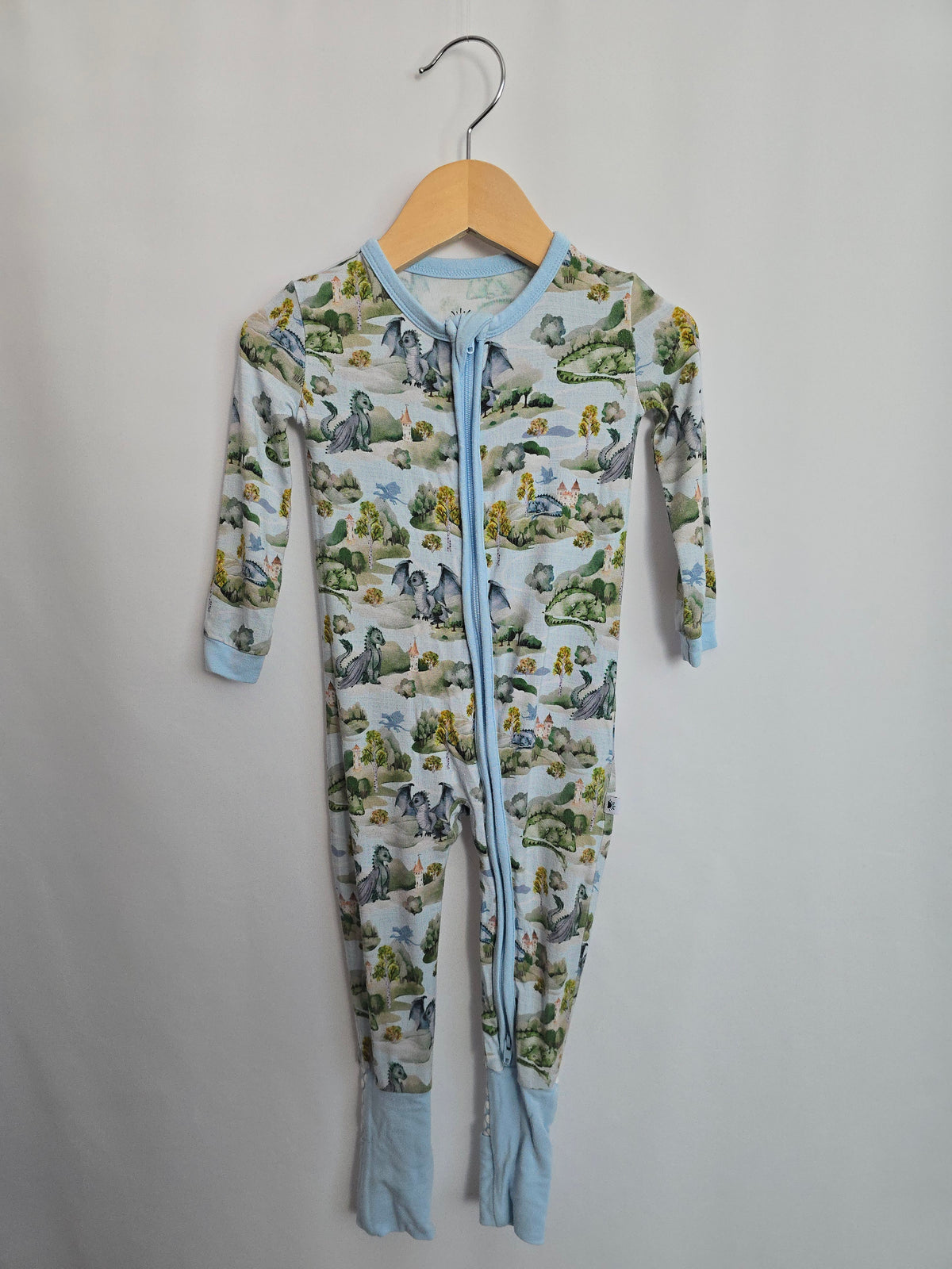 Ploom Baby Blue Dragons Zip Romper • 6-12 months