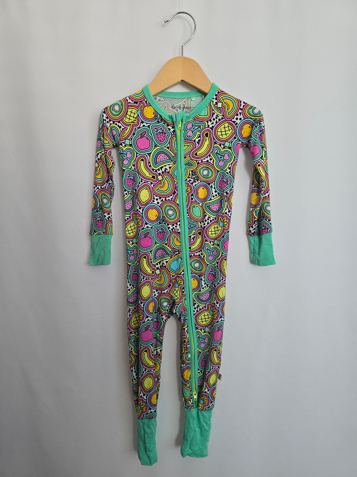 Love & Grace Fruit Frenzy Zip Romper • 12-18 months