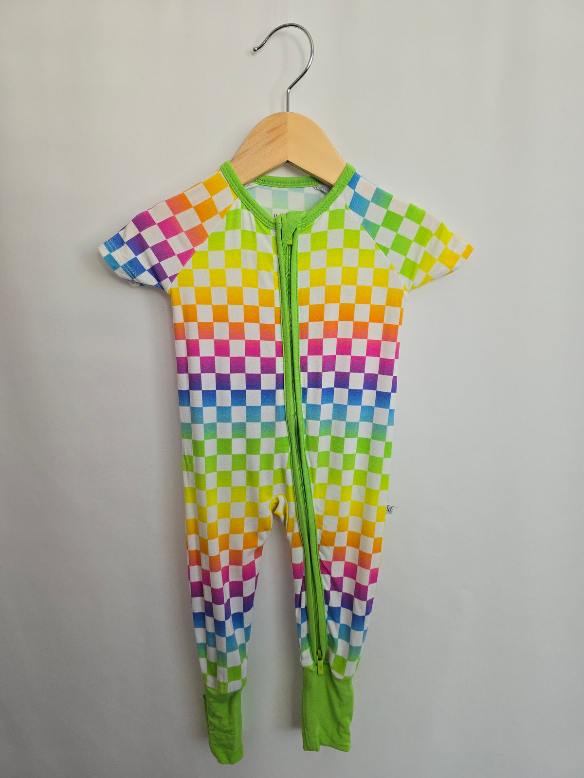 Hanlyn Collective Rainbow Checkered Zip Footie • 0-3 months
