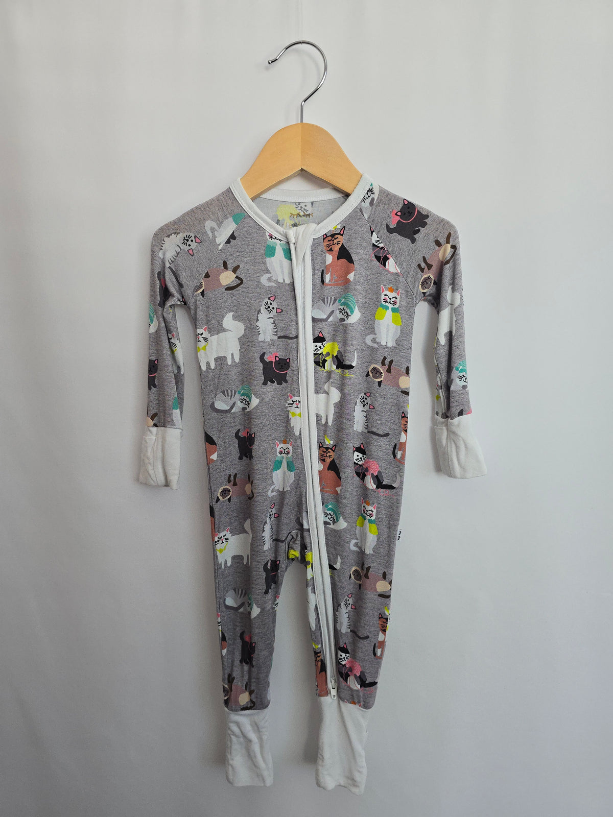 Little Sleepies Grey Cats Zip Romper • 3-6 months