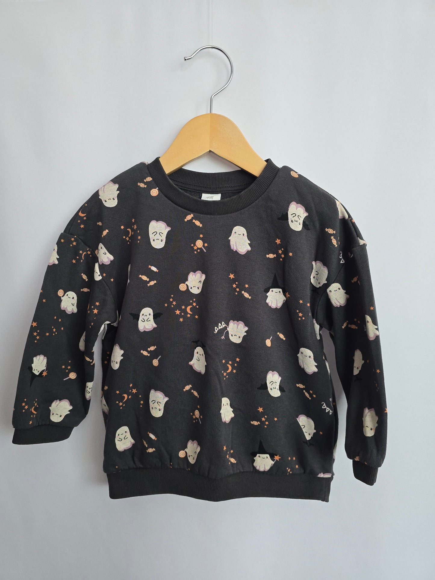 H&M Grey Ghost Smiley Crewneck • 2-3 years