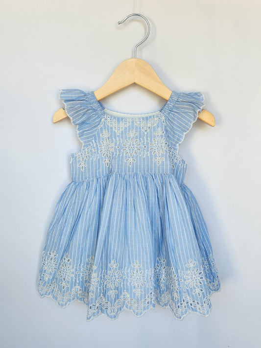 NEW Baby Gap Blue Stripe Cotton Dress & Bloomers • 6-12 months