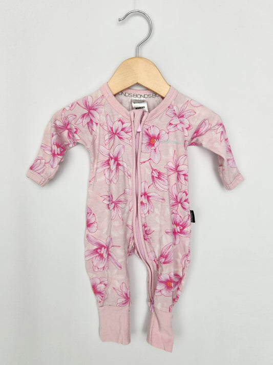 Bonds Pink Floral Wondersuit • Newborn