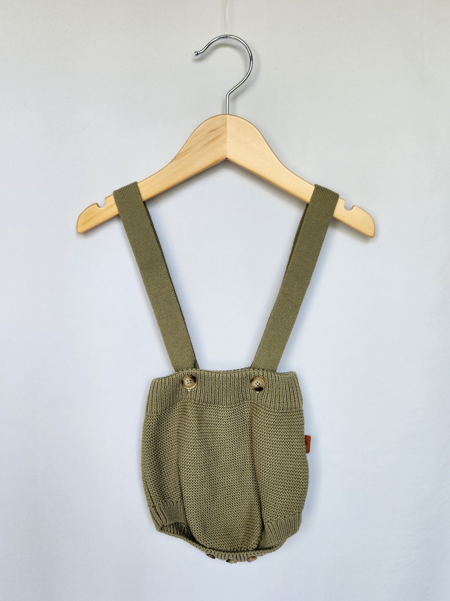 Goumi Organic Cotton Olive Suspender Bloomers • 3-6 months