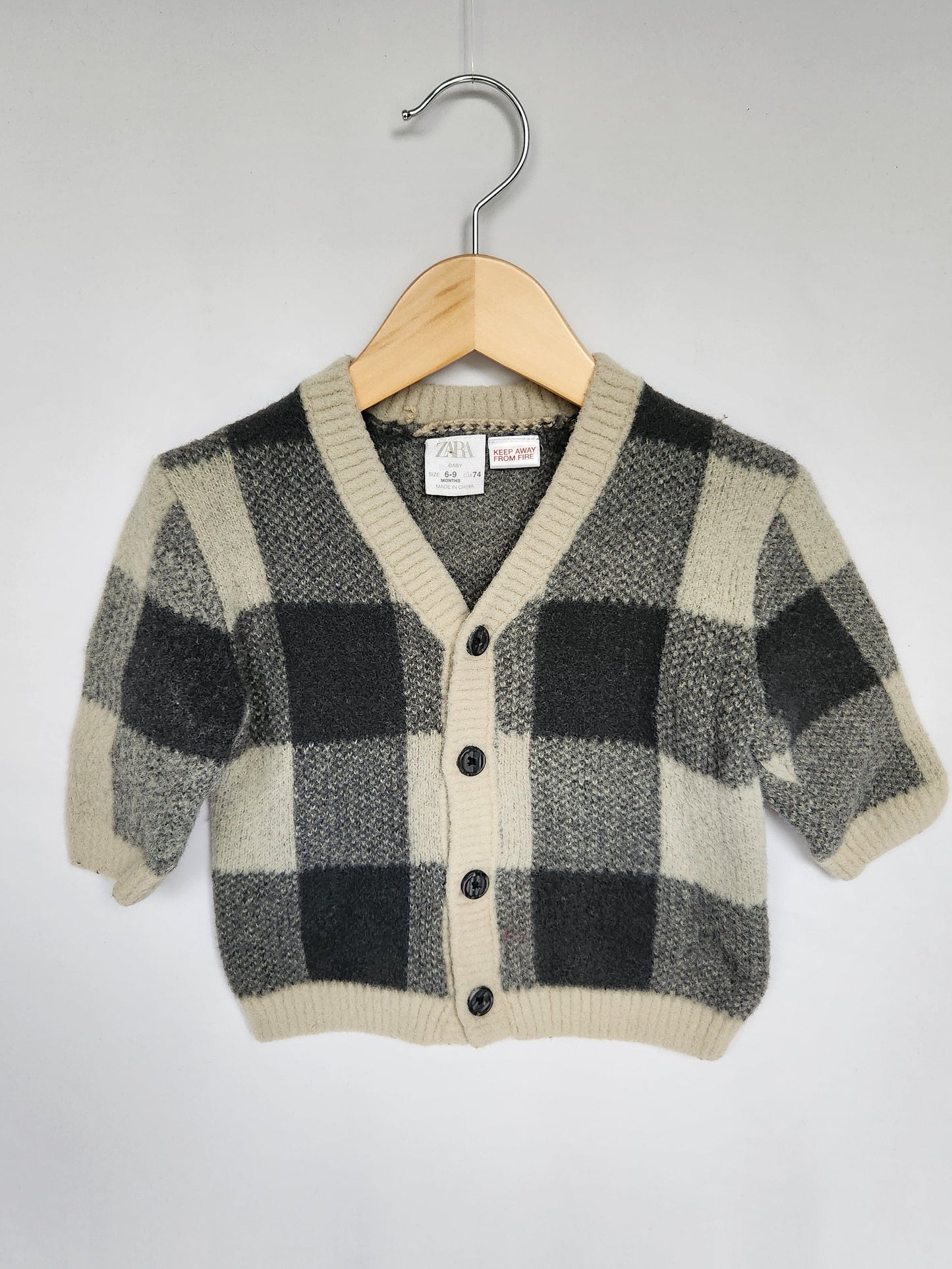 Zara Plaid Chunky Knit Cardigan • 6-9 months